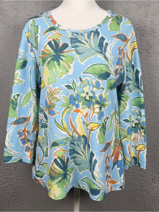 J Mclaughlin Tops - J McLaughlin Top Womens XL Blue Tropical Leaves 3/4 Sleeve Catalina Cloth Casual